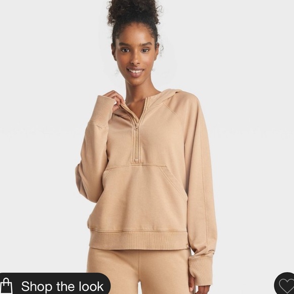 Joy Lab Tracksuit Tan Oversized Relaxed Fit Lounge Set Quarter Zip Large - Picture 3 of 13
